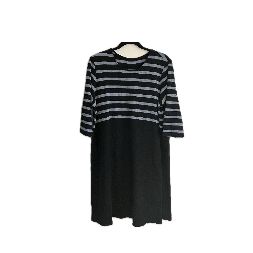 J. Jill Wearever Collection Black w/ Blue Stripes |  Knit Dress XL 3/4 Sleeve